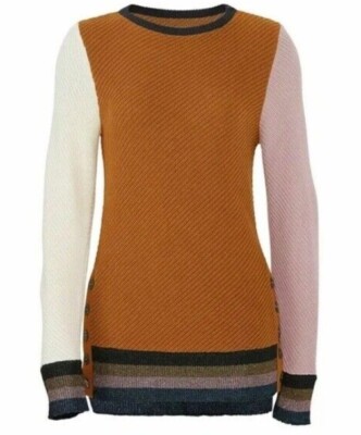 Designer Apiece Apart Colorblock Button Side Metallic Detailed Sweater Sz Small