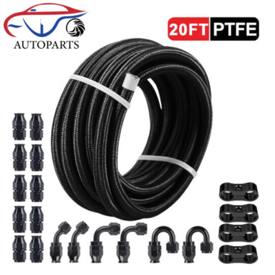 6AN 8AN 10AN PTFE Braided Nylon Fuel Line Kit 10-20FT with Fuel Hose End Fitting