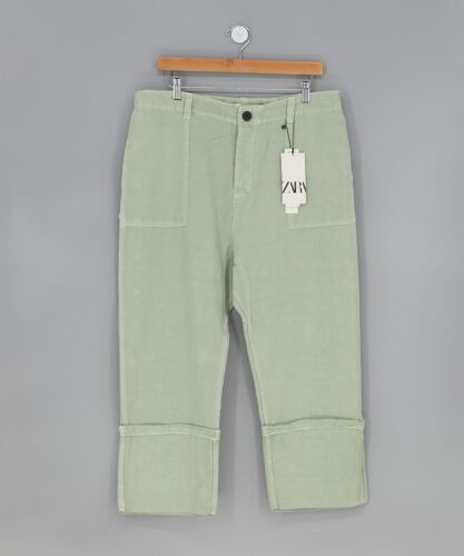 NWT ZARA The Tokyo Trouser Linen Blend Turned Up Cuff Pants Size L