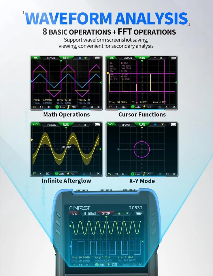 FNIRSI 2C53T Upgraded Handheld Oscilloscope, 50MHz Bandwidth, 3IN1 Oscilloscope - Image 3 of 4