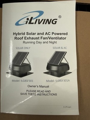 iLIVING Hybrid Solar & AC Roof Exhaust Fan/Ventilator Black Metal ILG8SF301 home