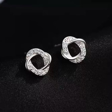 Crystal Swirl Fashion Stud Earrings Women 925 Sterling Silver Jewellery Gift