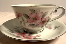 Harmony House Bone China Footed Tea Cup & Saucer Pink Dogwood Flower-Japan