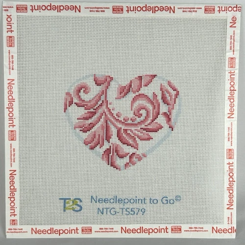 Two Sisters Needlepoint To Go Pink Floral Heart Handpainted Canvas HP 18 Ct