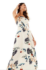 Farm Rio Dress Size G AU 10-12 Floral White Strappy Sleeveless Button Up Midi