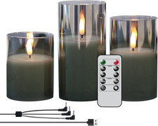 Rechargeable LED Flameless Flickering Glass Candles with Remote Timer, Batter...