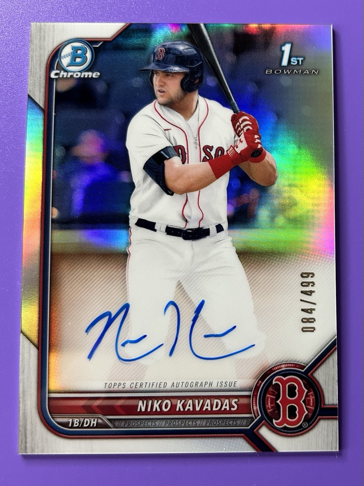 2022 1st Bowman Chrome Niko Kavadas 🔥 Refractor Auto #/499 Red Sox RC Auto 📈