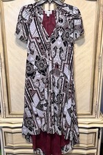 Nicole Richie Boho Boho Tan Brown Maroon Flutter Sleeve High Low Maxi Dress M