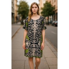 NEW DRESSBARN Dress 14 Stretchy Shirred 3/4 Sleeves Colorful Career Office Event