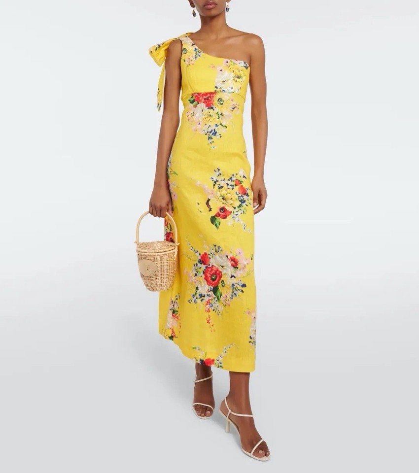 ZIMMERMANN Alight Asymmetric Linen Midi Dress Yellow Size 2 / AU 12 / US 8