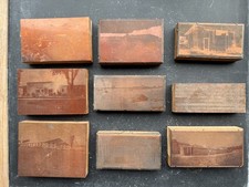 Lot of 9 Vintage Copper Letterpress Printer's Blocks Buildings