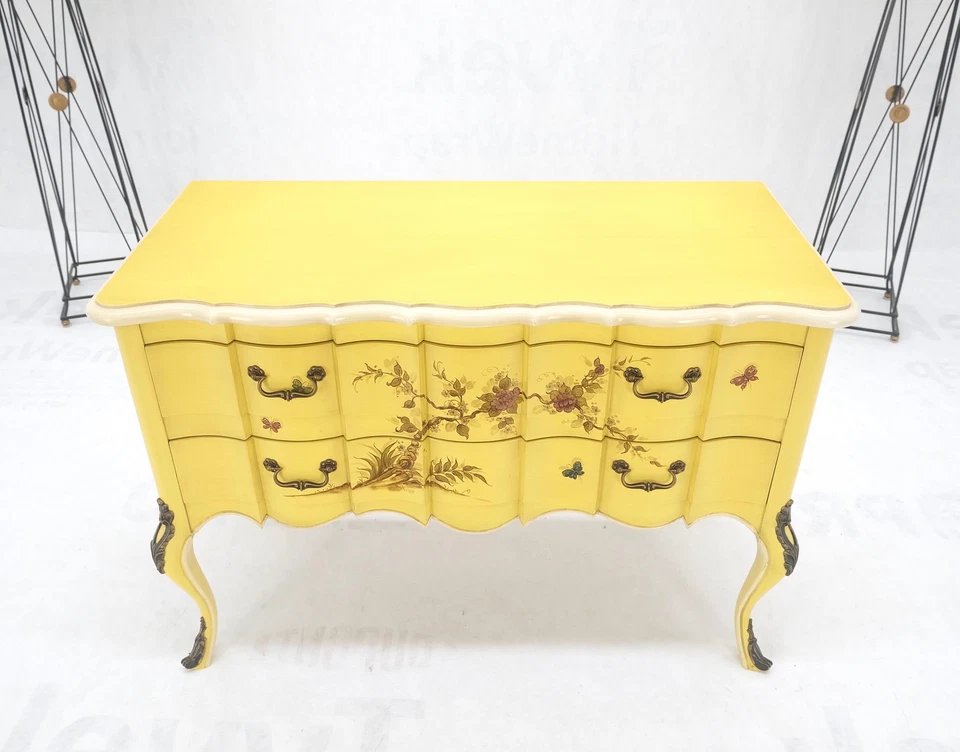Лимон желтый белый лак бронзовые крепления кабриолет стиль ножка два ящика консоли - Изображение 2 из 4