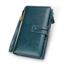 Women's Big Fat RFID Blocking Wallet Leather Zip Around Clutch Large Purse Ph...