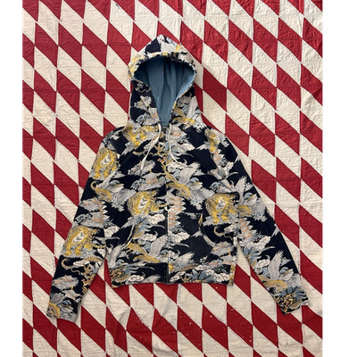 Y2K Lucky Brand zip up hoodie Japanese art print dragon, crane and tiger design