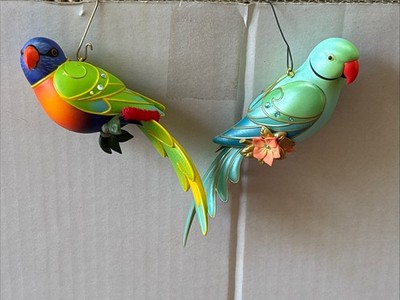 Hallmark Keepsake Indian Ring Necked Parakeet & Rainbow Lorikeet Ornaments Birds