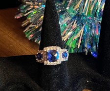 925 STERLING SILVER RING Blue Spinel 3 Gems Cocktail Size 7