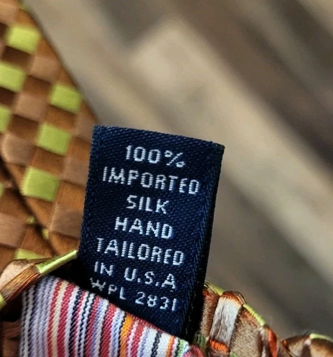 Ted Baker 100% Silk Tie Brown Green Woven Check USA Made - Image 4 of 4