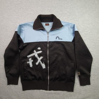 Evisu Track Jacket Mens Large Fleece Black Blue