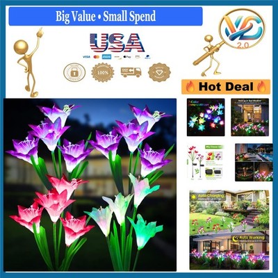4 Pack Solar Garden Lights Lily Flowers Waterproof Color Changing Outdoor Decor