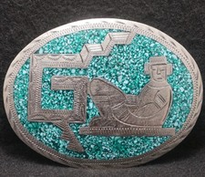 XA25174 REALLY NICE VINTAGE 1970s ABSTRACT AZTEC ARTWORK MENS BELT BUCKLE