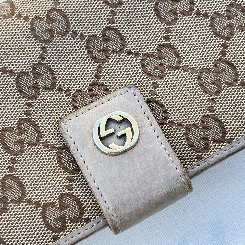 Gucci | Auténtica Cartera Larga Vintage Monograma Beige Marrón Herrajes Dorados Foto 3 de 4