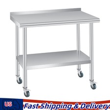 48"x24" Stainless Steel Table w/ Casters Commercial Prep Table w/ Backsplash