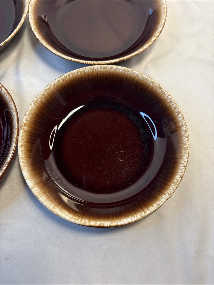 Juego de 4 ensaladeras de sopa con brida BROWN DRIP cerámica esmaltada cocina rústica EE. UU. Foto 4 de 4