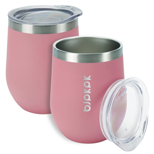 2 Stück 12 Unzen Isolierte Weinbecher, 12 Unzen Doppelwandige Vakuum Kaffeebecher mit...