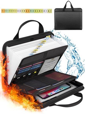 Fireproof Document Organizer Accordion File Folder with Zipper 13 Pockets