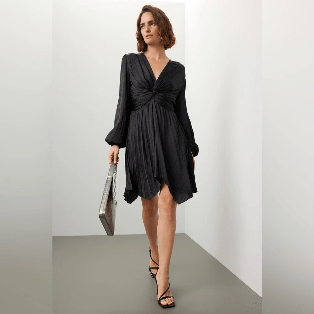 maje black dress Mini pleated / Gray For Women when judith milgrom was inspired by the cosmopolitan parisian woman to create a brand that celebrates her trend Maje Women's Short Knit Dress