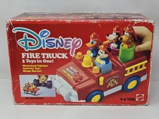 Vintage 1988 Disney Fire Truck Motorized Vehicle w/ Mickey, Donald, Pluto, Goofy