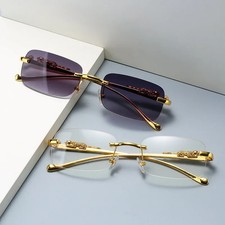 Rimless Rectangle Sunglasses Vintage Metal UV400 Unisex Travel Party Eyewear