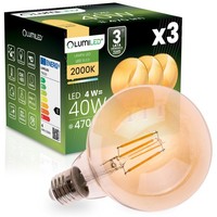 3X Led-GlüHbirne E27 Kugel G95 4W = 40W 470LM 2000K Warmweiß 360° Bernstein Fila