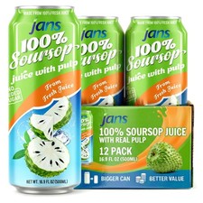 100 Pure Soursop Juice with Pulp, No Sugar Added, 16.9 oz, Pack of 12 - Fresh G