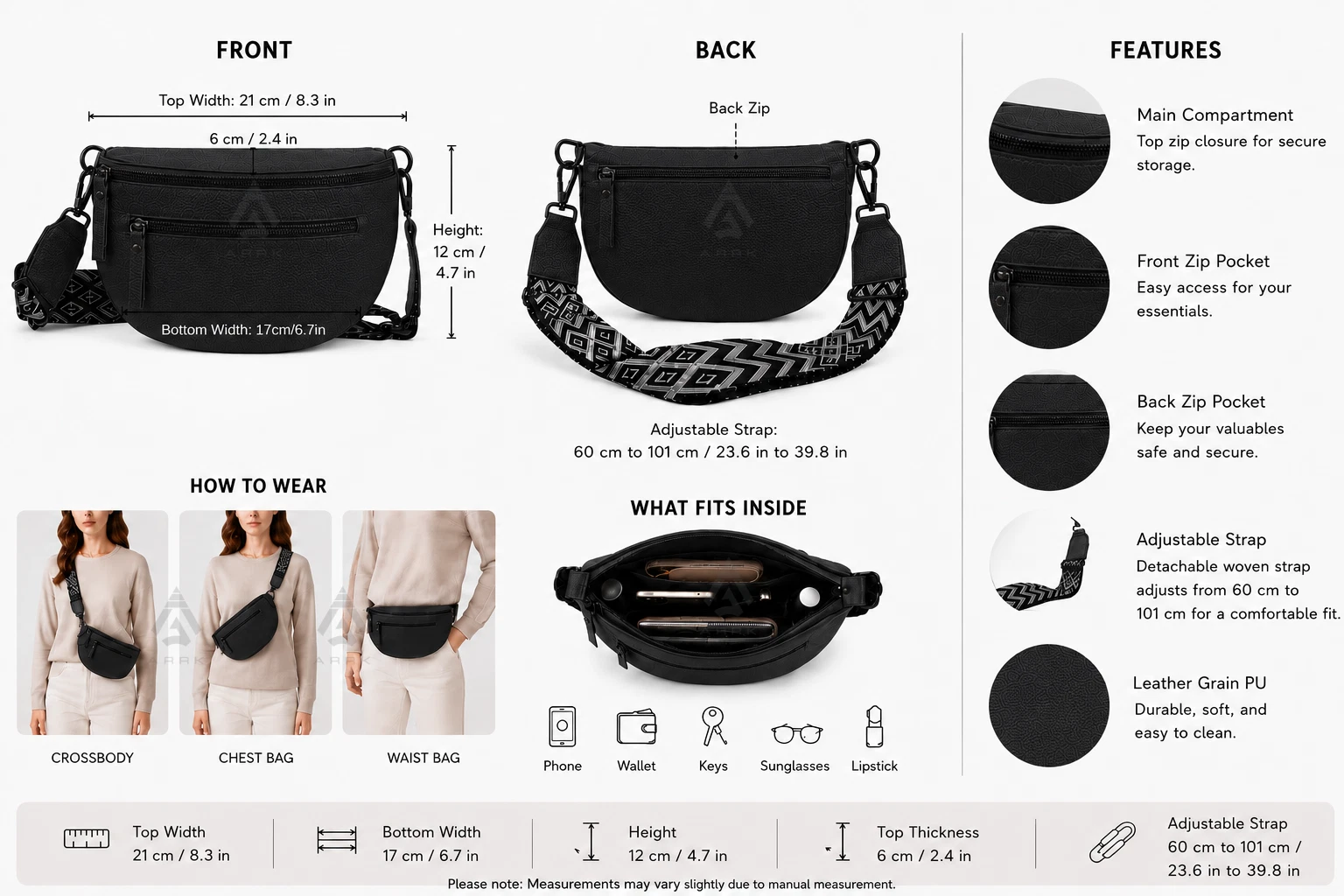 Crossbody bum bag front view