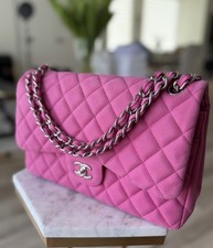 CHANEL Classic Double Flap Bag   Pink Mat Leather, Silver Hardware