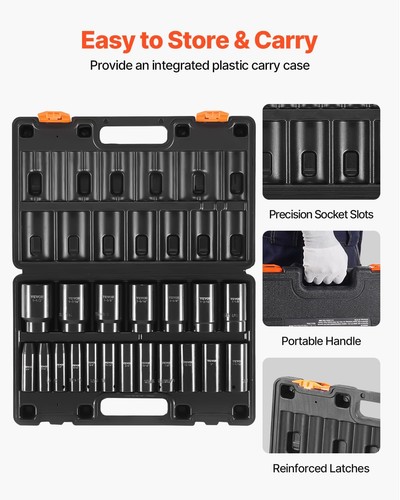 VEVOR Impact Socket Set, 1/2" 19 Piece Sockets, 1/2" Deep, Black - Picture 5 of 9