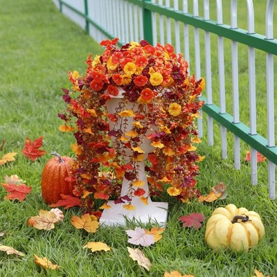 2pcs Fake Fall Hanging Morning Glory Flowers UV Resistant Faux Fall Outdoor