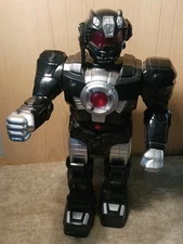 Large 14 in. Cyber Robot Action Figure Lights/sounds  Black/silver WORKS!