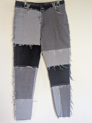Micas Patchwork Jeans Women Size XL Stretch Comfort Frayed Grunge Streetwear