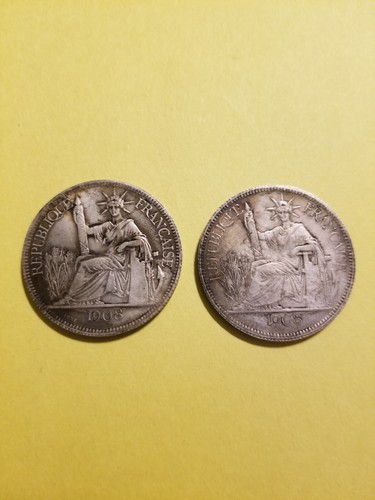 1908 REPUBLIQUE FRANCAISE INDO CHINE TITRE 0 900 POIDS 27 GR.- SILVER - 2 LOT