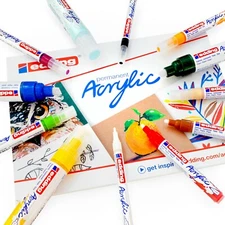Edding Permanent Acrylic Paint Marker Pens -  Creative Set - Pack of 12 + A4 Pad