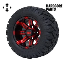 10" Red/Black 'Tempest' Golf Cart Wheel and Tire Combo - Set of 4, includes 'SS'