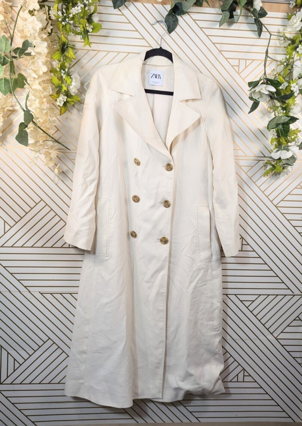 ZARA Women's Relaxed Trench Coat Beige Buttons Collar Size Medium READ