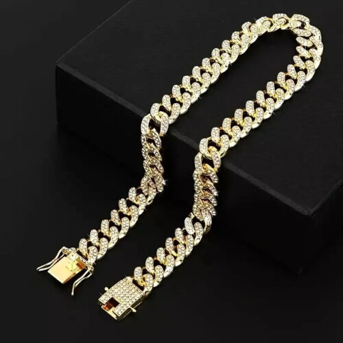 Collar de cadena cubana chapado en oro para mascotas con circonita cúbica bling collar gato perro - Imagen 4 de 23