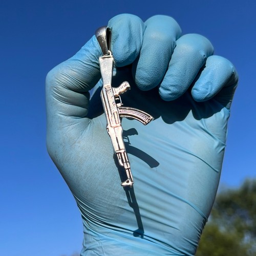 14k Gold Plated or Solid 925 Sterling Silver Oxidized AK47 Big Gun Pendant 3.5" - Picture 20 of 20