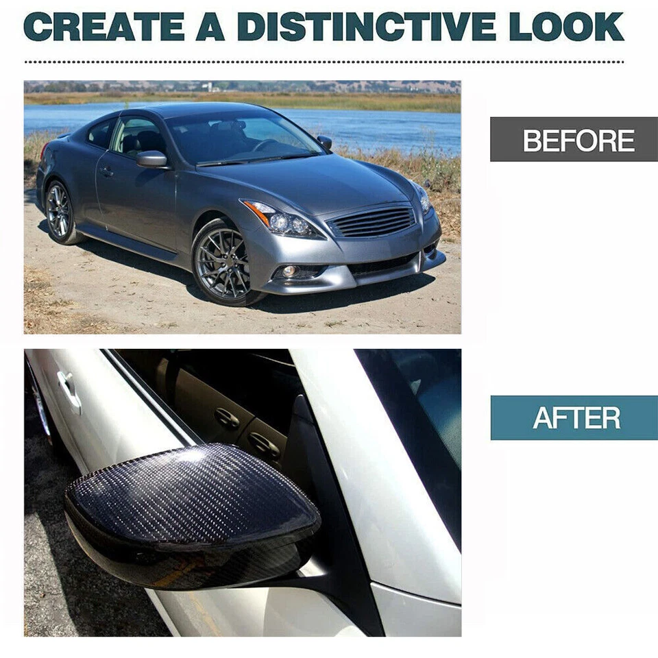 Tapas de cubierta de espejo retrovisor lateral automático de fibra de carbono para Infiniti G25 G37 2007-2013 Foto 4 de 4