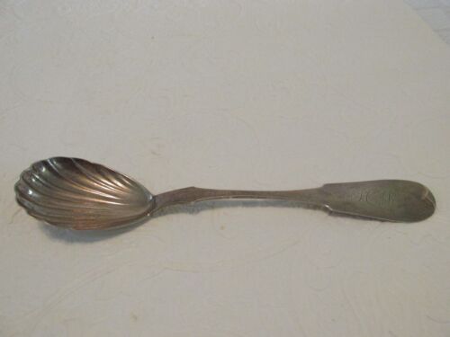 Antique Coin Silver SERVING SPOON I Reed & Son PHila Shell Bowl Fiddle 1830-1864