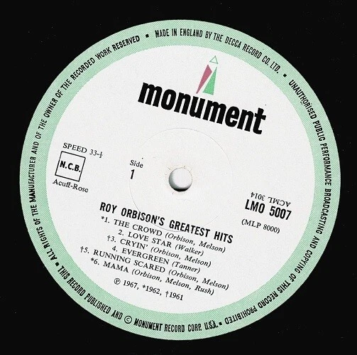 ROY ORBISON Greatest Hits Vinyl Record LP Monument 1967 Mono 1st Rock Pop Music - Image 2 of 4