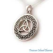Celtic Triquetra Round Trinity 925 Sterling Silver Pendant Necklace 16" 18"